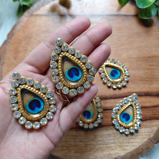Premium Diamond MorPankh Peacock Feather Patch 5pcs - Elegant HandCrafted Diwali DIY Booti Decoration