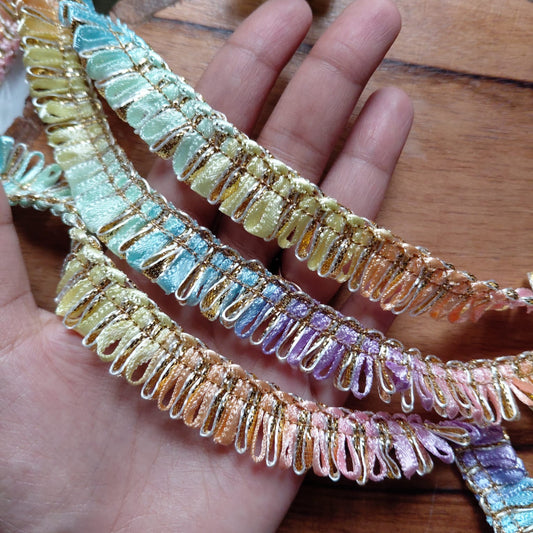 Multicolor Pastel Ribbon & Gota Lace Diwali Decoration 5 mtr - Laces & Borders for Jewellery and Crafts