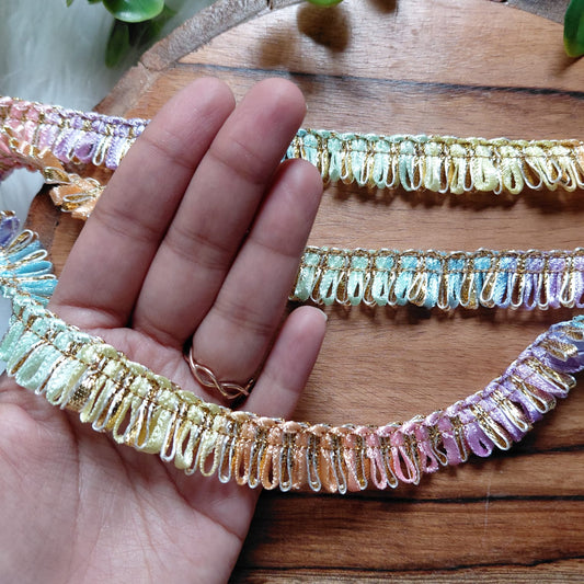 Multicolor Pastel Ribbon & Gota Lace Diwali Decoration 5 mtr - Laces & Borders for Jewellery and Crafts