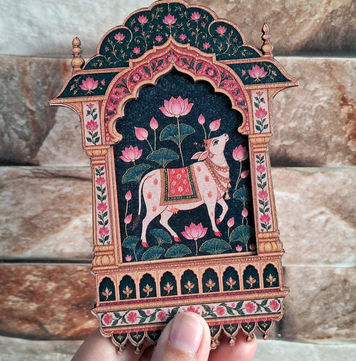 MDF Cow Jharokha Pair - 2 layered - Printed Wooden Pichwai Ethnic Cutouts - Diwali DIY Decoratives