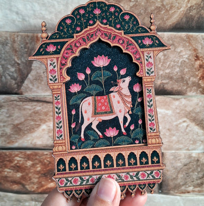 MDF Cow Jharokha Pair - 2 layered - Printed Wooden Pichwai Ethnic Cutouts - Diwali DIY Decoratives