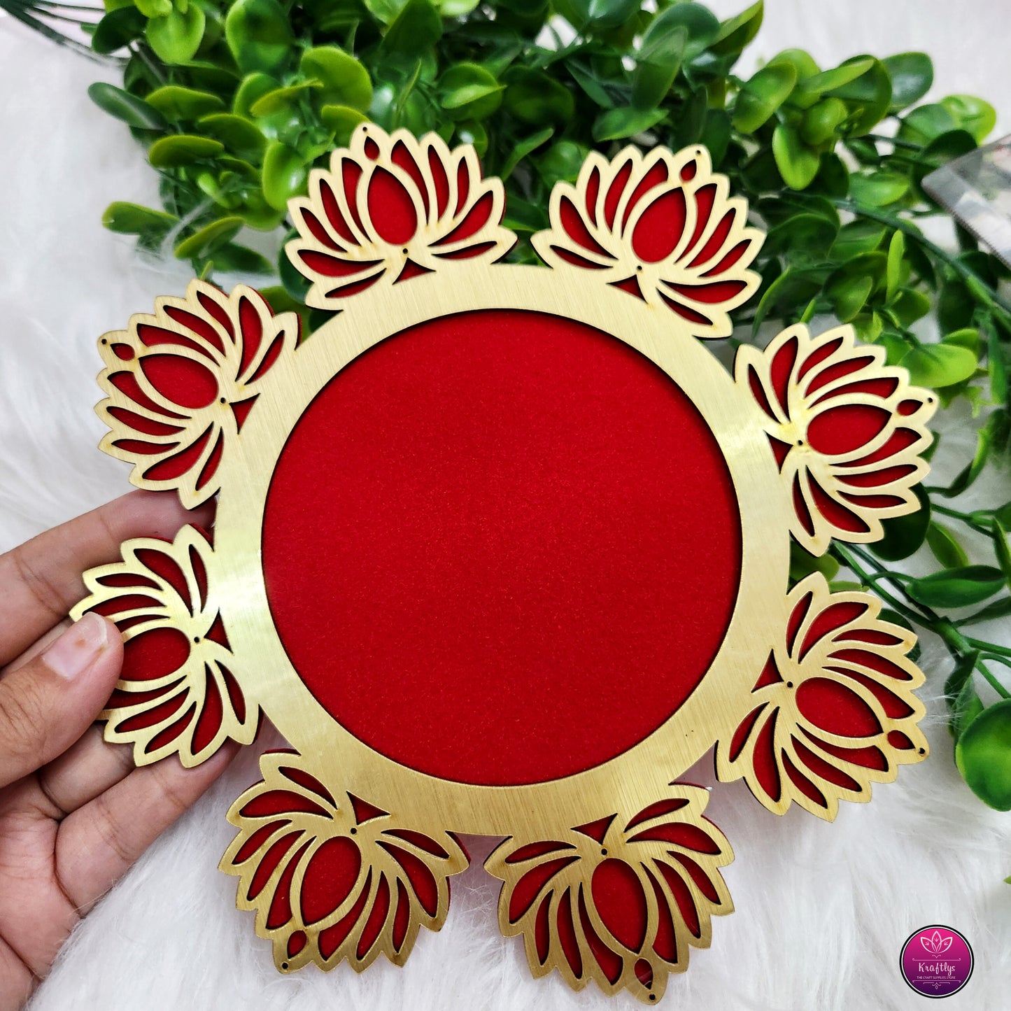 DIWALI DECOR - LOTUS MDF BASE WITH VELVET