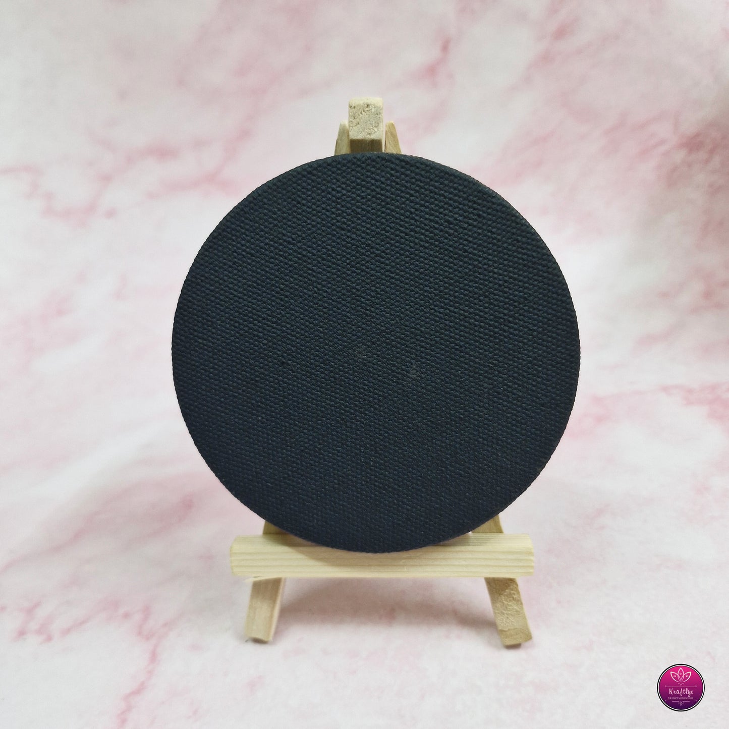 Mini Round Canvas with Wooden Easel Stand – DIY Art & Craft Display (4 Inch) | Black
