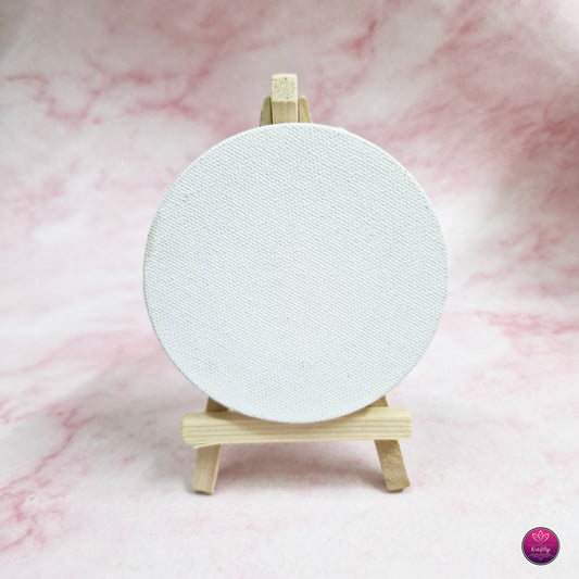 Mini Round Canvas with Wooden Easel Stand – DIY Art & Craft Display (4 Inch) | White