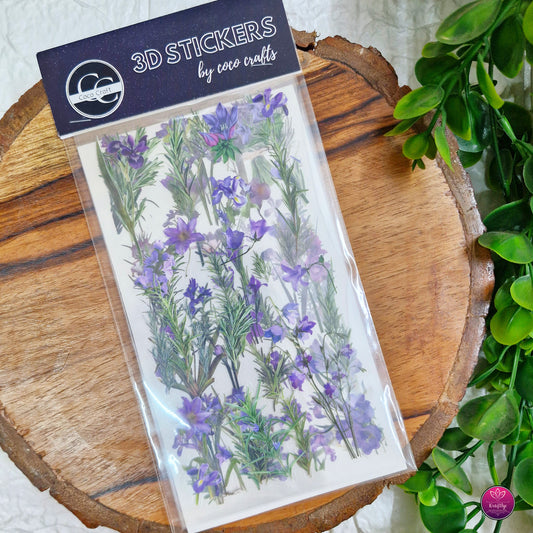 Set of 6 - CUTE TRANSPARENT PINTERESTY FLORAL STICKER - PURPLE FLOWERS