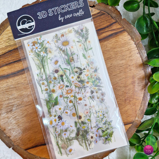 Set of 6 - CUTE TRANSPARENT PINTERESTY FLORAL STICKER - WHITE FLOWERS