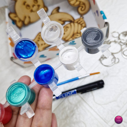 DIY Ocean Theme Wooden Keychain Painting Kit for Kids – 5 Sea Animal Shapes with Paints & Accessories