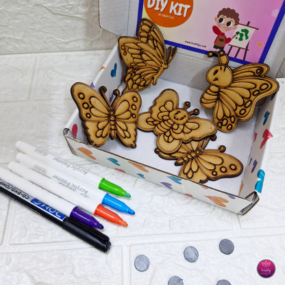DIY Fridge Magnet Craft Kit for Kids – Butterfly Theme MDF Set with Markers & Magnets