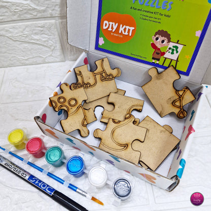 DIY Dinosaur Puzzle Painting Kit for Kids – Wooden Jigsaw Puzzle with Paints, Brush & Marker – Creative Craft Activity Box