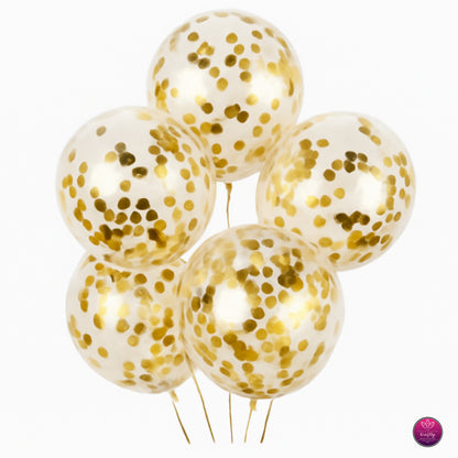 Confetti Transparent Balloons – Pack of 5 | Party & Celebration Decoration | Gold Silver RoseGold