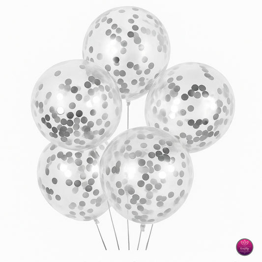 Confetti Transparent Balloons – Pack of 5 | Party & Celebration Decoration | Gold Silver RoseGold