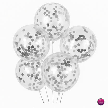 Confetti Transparent Balloons – Pack of 5 | Party & Celebration Decoration | Gold Silver RoseGold