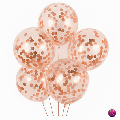 Confetti Transparent Balloons – Pack of 5 | Party & Celebration Decoration | Gold Silver RoseGold