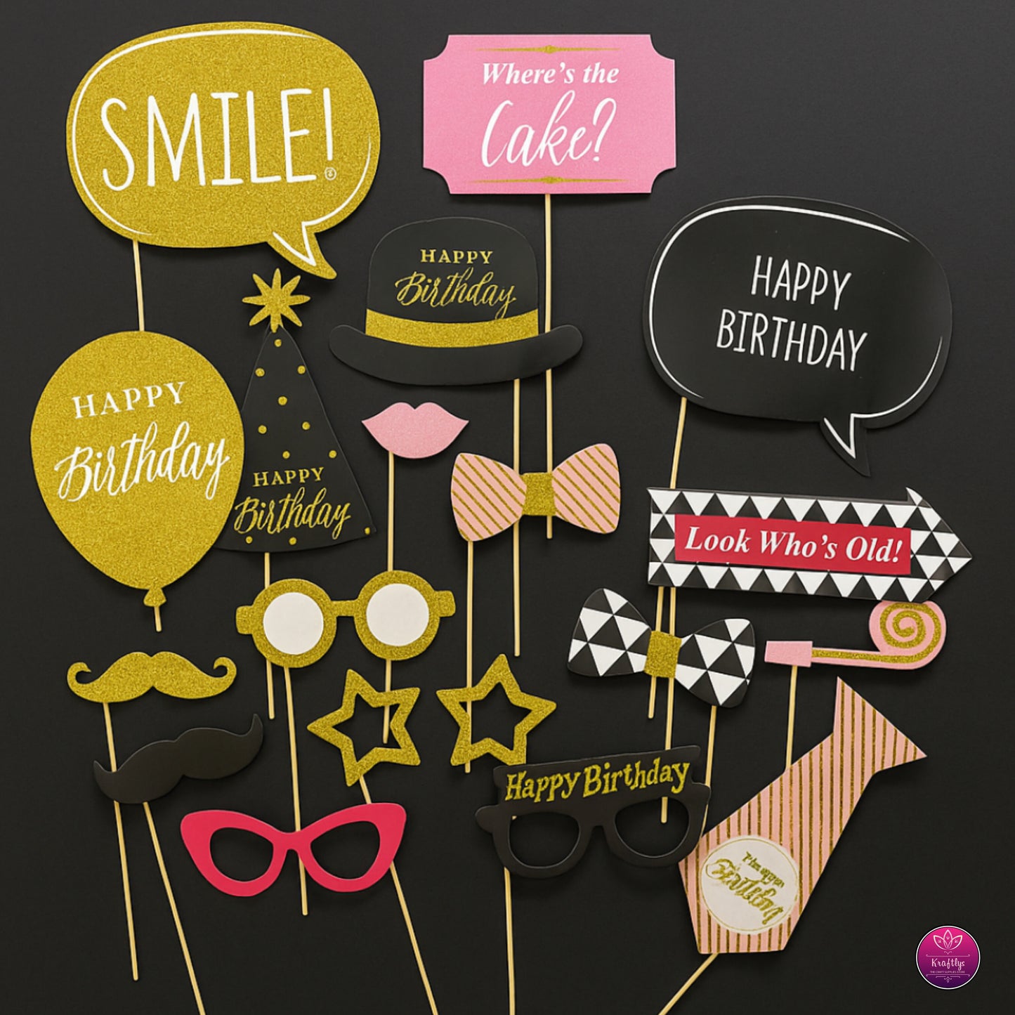 Birthday Photo Booth Props – 20-Piece Party Decoration Kit with Fun Signs & Accessories