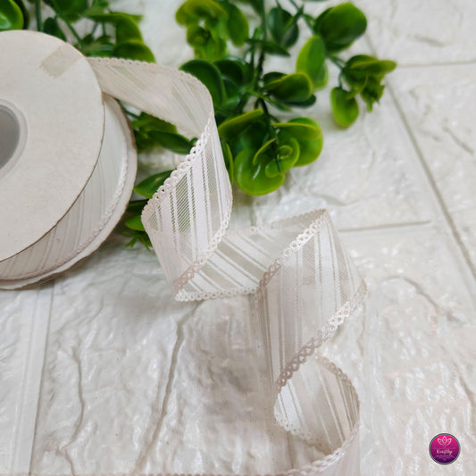 1 inch Striped Organza Ribbon with Lace Edge- Decorative Ribbon for Gift Wrapping, Crafts & Events