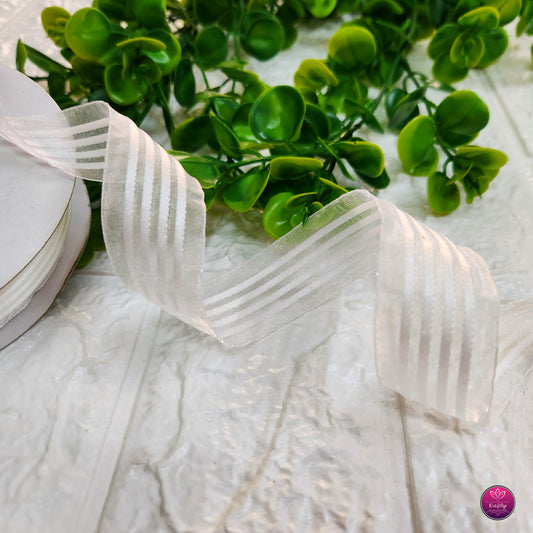 Sheer White Organza Ribbon With Stripes - Decorative Ribbon for Gift Wrapping, Crafts & Events