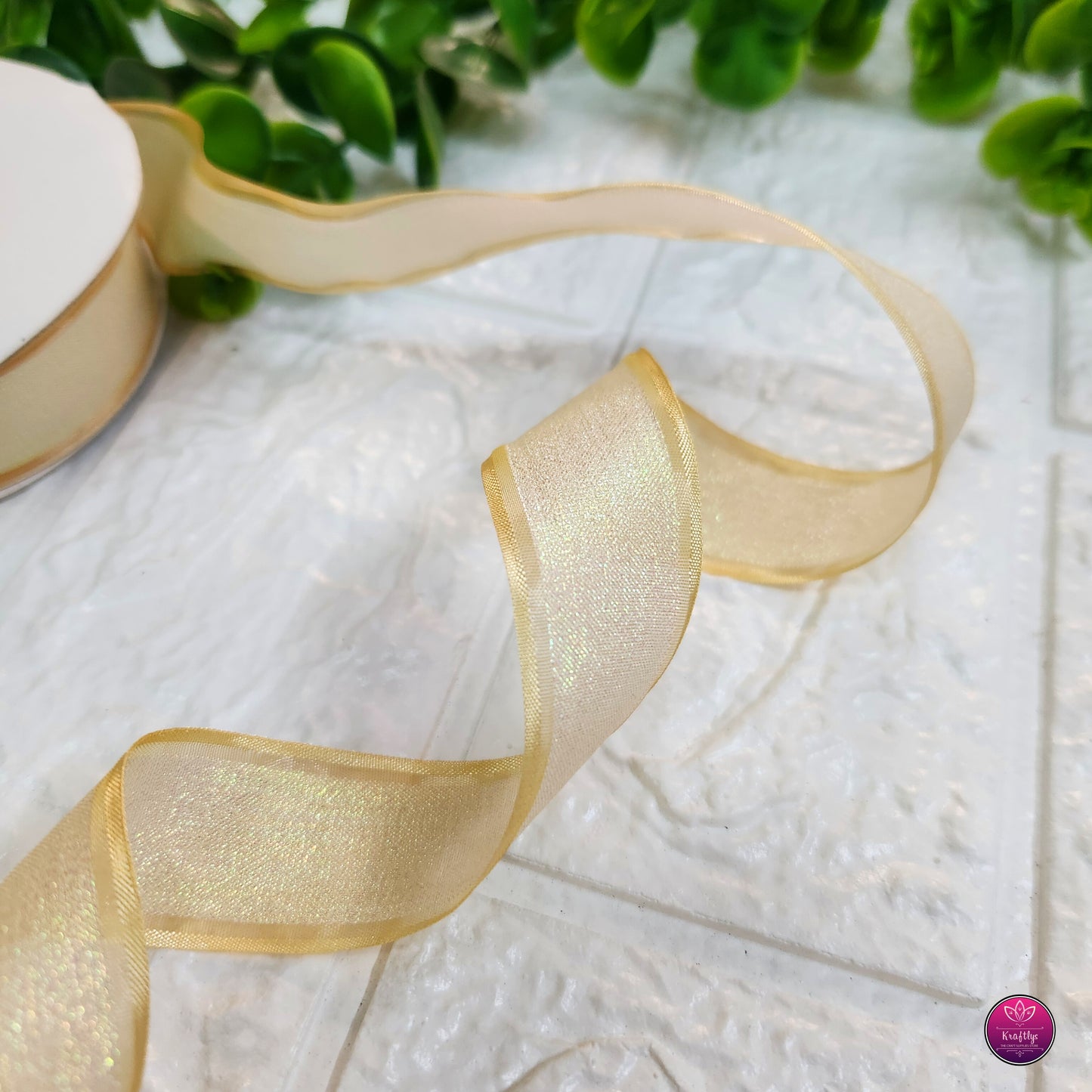 Golden Sheer Net Tissue Ribbon - Decorative Ribbon for Gift Wrapping, Crafts & Events