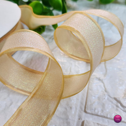 Golden Sheer Net Tissue Ribbon - Decorative Ribbon for Gift Wrapping, Crafts & Events