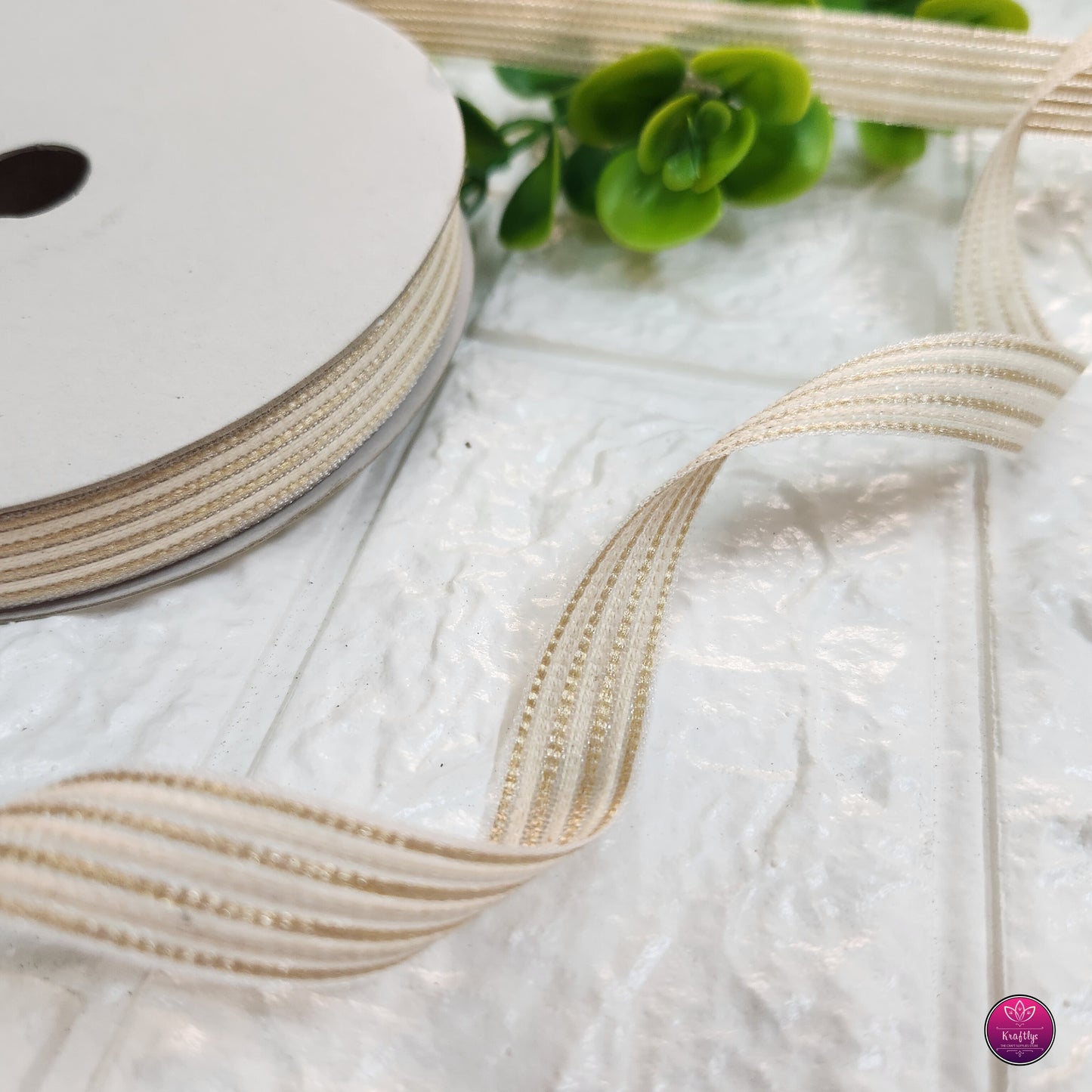 1/2 Inch Golden Lined Ribbon - Decorative Ribbon for Gift Wrapping, Crafts & Events