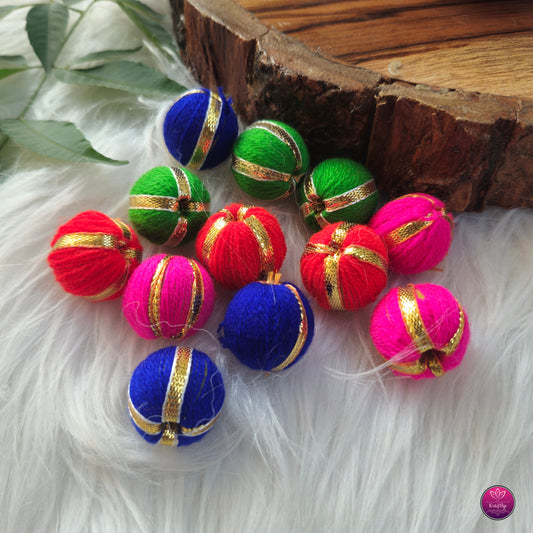 Assorted Colorful Gota Thread Balls 20mm Diwali Decoration 12pcs - DIY Jewellery and Crafts