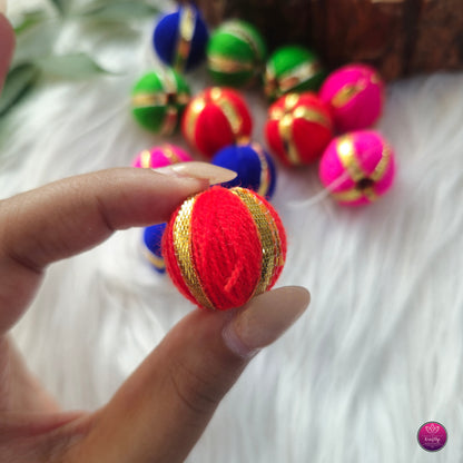 Assorted Colorful Gota Thread Balls 20mm Diwali Decoration 12pcs - DIY Jewellery and Crafts