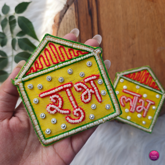 Hut Shaped Pearls & Beads Shubh Labh Patch - Toran Elegant HandCrafted Diwali DIY Booti Decoration