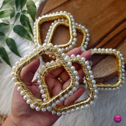 White Pearl & Gota Square Bangle Ring Diwali Decoration 5 pcs - Moti Bangles for Diwali DIY and Crafts