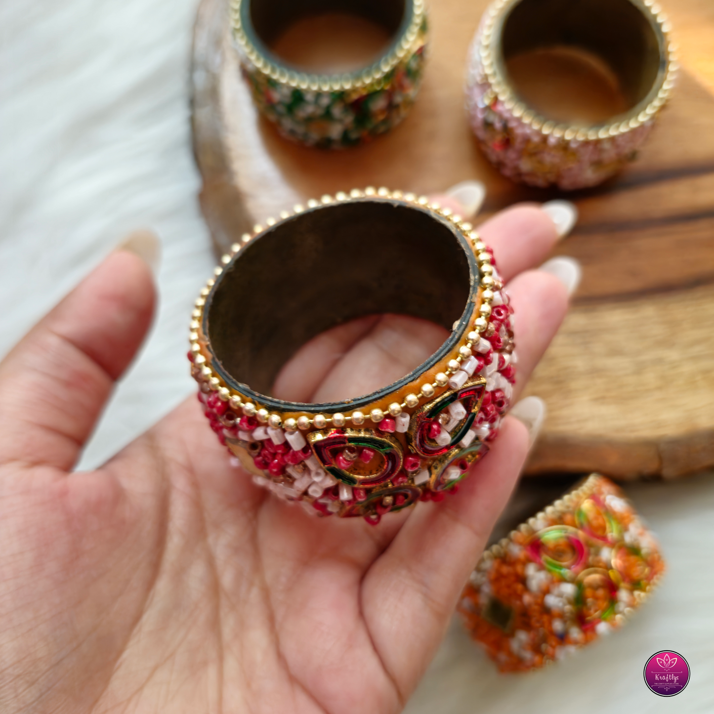 Decorative Beads Embellishment Tea Light Holders 2pc - Handcrafted Floral Diwali Decorative T Light Holder
