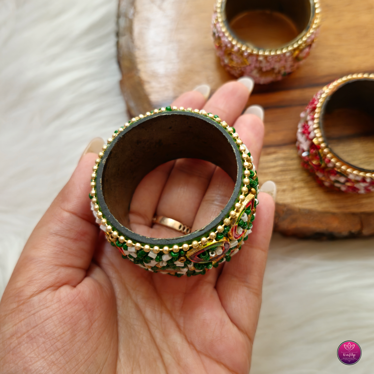 Decorative Beads Embellishment Tea Light Holders 2pc - Handcrafted Floral Diwali Decorative T Light Holder