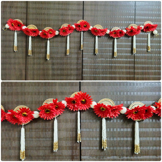Red Floral Handmade Decorative Bandhanwar for Diwali – Door Hanging Toran for Festive Home Décor