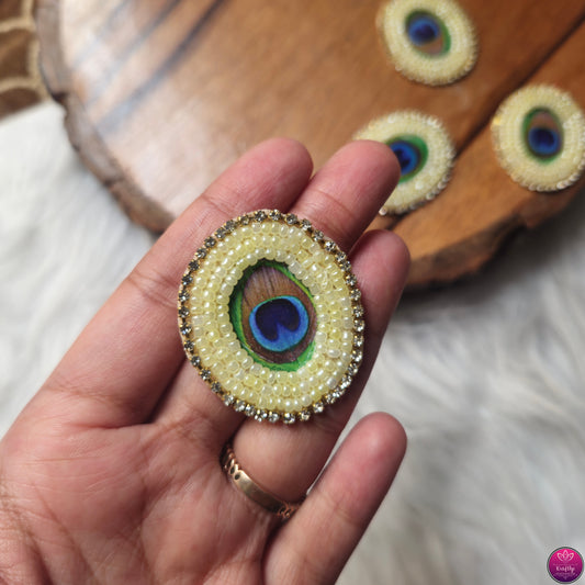 Premium Ethnic Crystal & Pearl Peacock Feather Patch 2pcs - Elegant HandCrafted Diwali DIY Booti Decoration