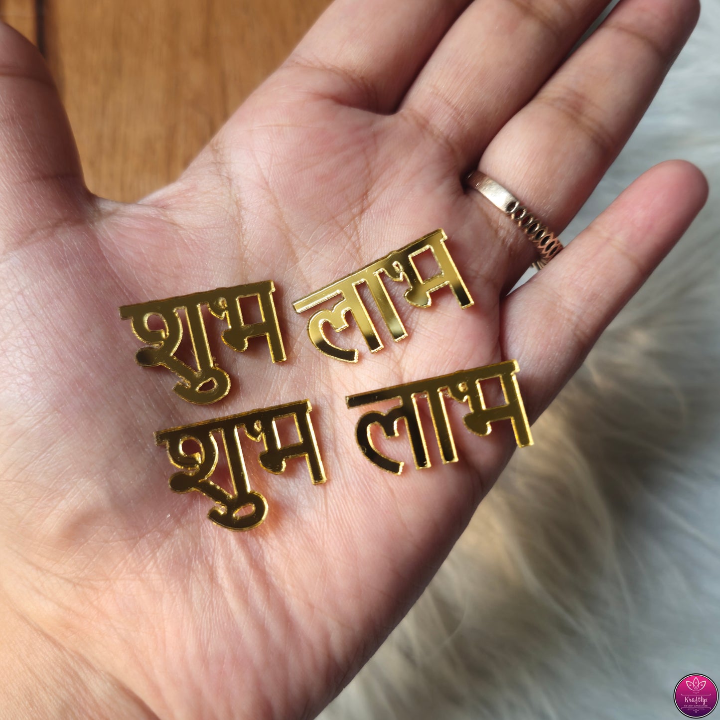 Golden Acrylic Shubh Labh Small 5 pairs - Elegant Diwali DIY Decoration