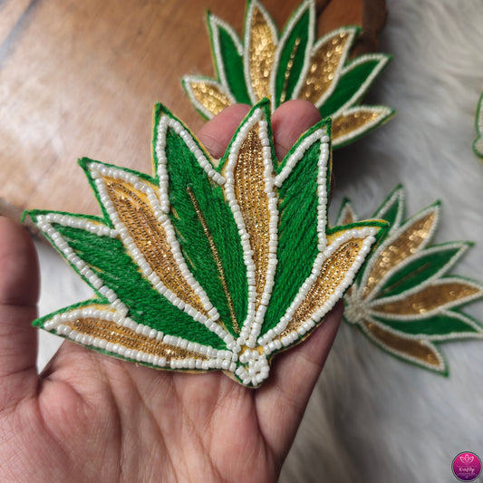 Viral Zari Emroidered & Beaded Lotus Patch 2pcs - Elegant HandCrafted Diwali DIY Booti Decoration
