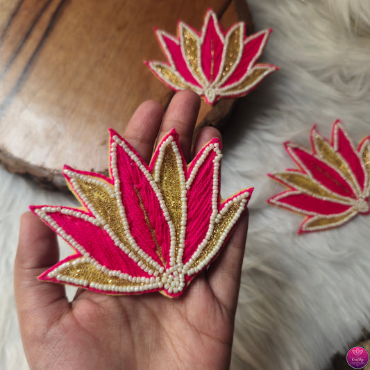 Viral Zari Emroidered & Beaded Lotus Patch 2pcs - Elegant HandCrafted Diwali DIY Booti Decoration