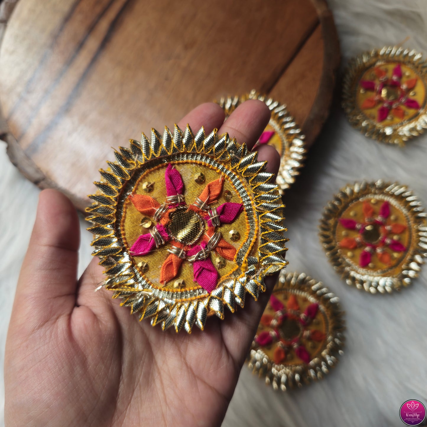 Small Fabric Gota Buti Patch 2pcs - Elegant HandCrafted Diwali DIY Booti Decoration