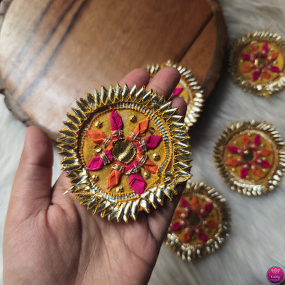 Small Fabric Gota Buti Patch 2pcs - Elegant HandCrafted Diwali DIY Booti Decoration