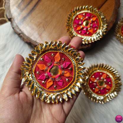 Small Fabric Gota Buti Patch 2pcs - Elegant HandCrafted Diwali DIY Booti Decoration