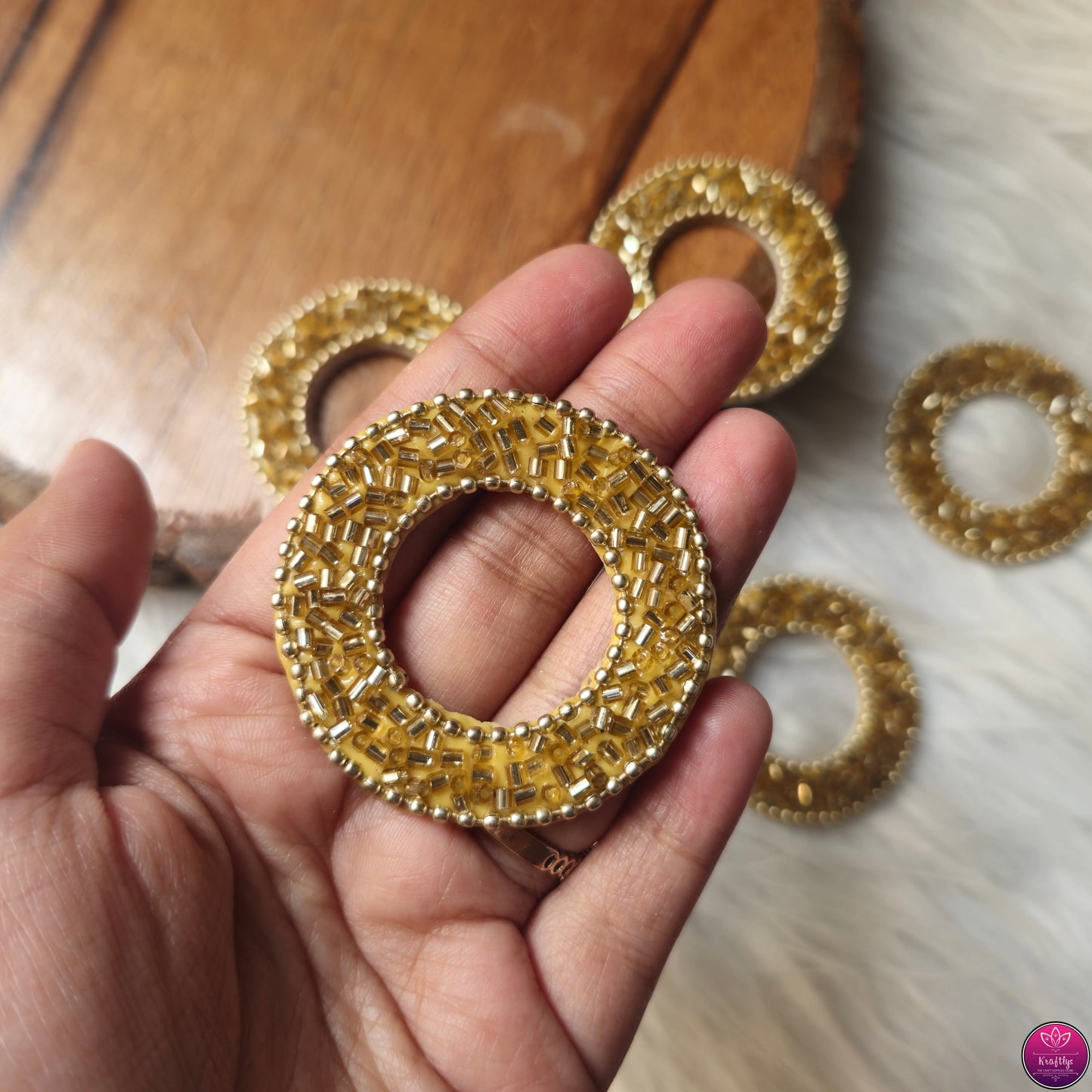 Cutdana & Beaded Round Decorative Patch 2pcs - Elegant HandCrafted Diwali DIY Decoration