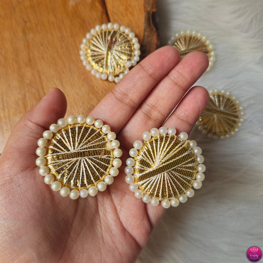 Pearl Golden Gota Round Small 10pcs - Elegant HandCrafted Diwali Booti DIY Decoration
