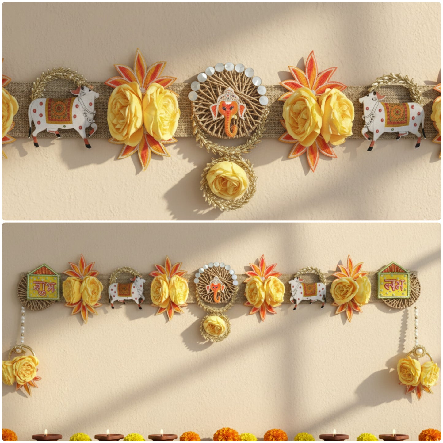 Yellow Floral Handmade Decorative Bandhanwar for Diwali – Door Hanging Toran for Festive Home Décor