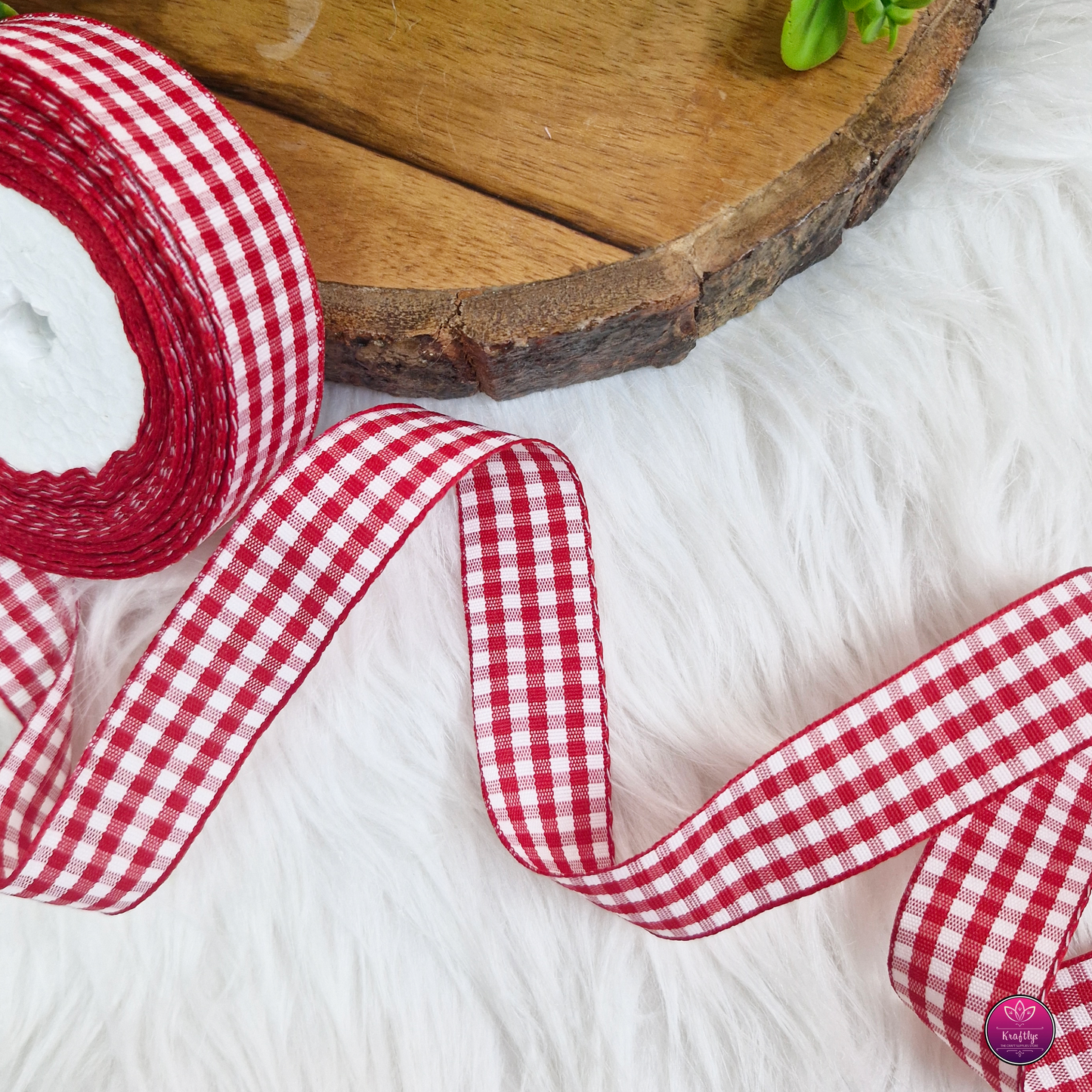 1 inch Red Checked Woven Ribbon 18 mtrs - Decorative Gift Wrapping Ribbon Roll