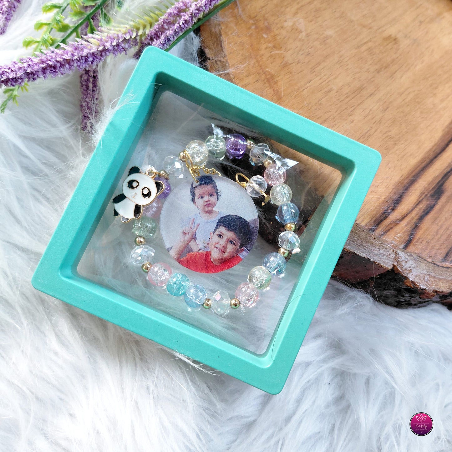 Personalized Acrylic Photo Rakhi Colorful Pastel Charm Bracelet- Custom Picture Kids Rakhi