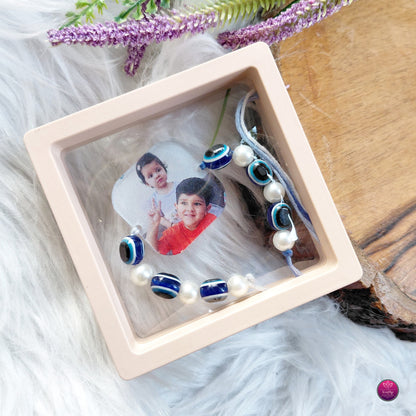 Personalized Acrylic Photo Rakhi Evil Eye Beads- Custom Picture Rakhi