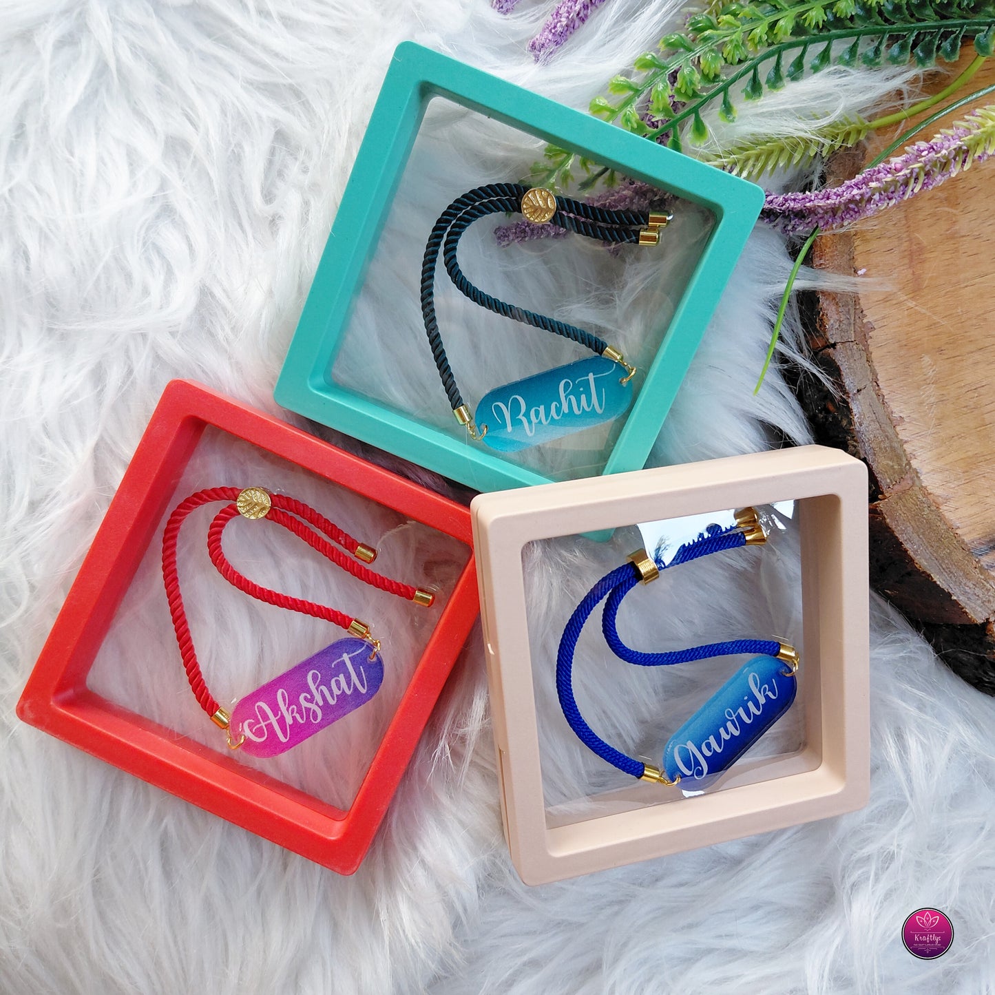 Personalized Acrylic Name Rakhi Premium Bracelet- Custom Name Brother Rakhi