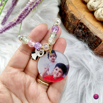 Personalized Acrylic Photo Rakhi Colorful Pastel Charm Bracelet- Custom Picture Kids Rakhi