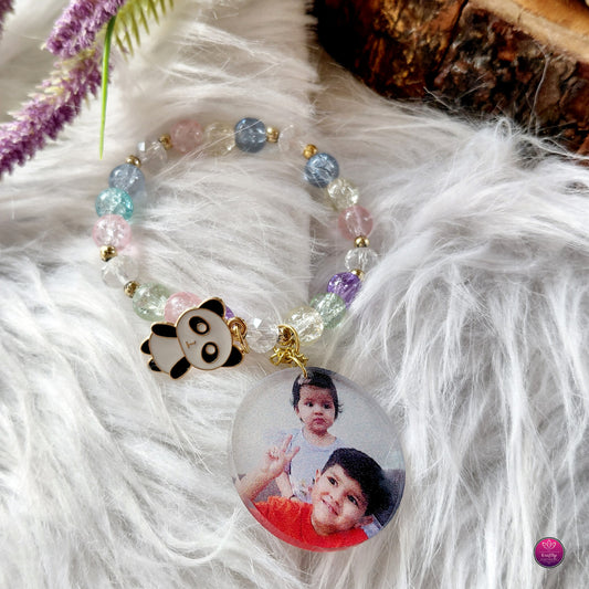 Personalized Acrylic Photo Rakhi Colorful Pastel Charm Bracelet- Custom Picture Kids Rakhi