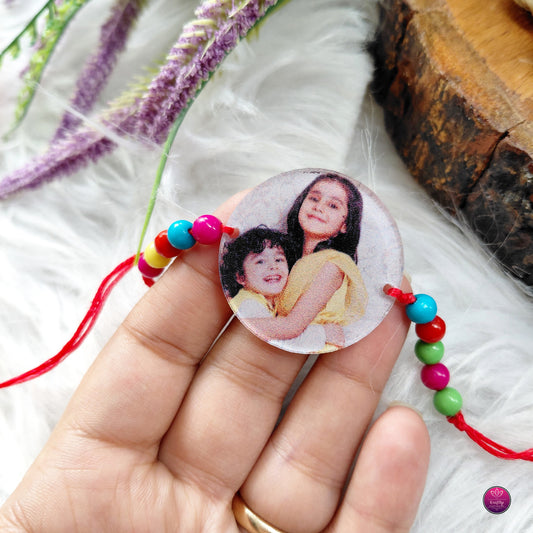 Personalized Acrylic Photo Rakhi Colorful Beads- Custom Picture Rakhi