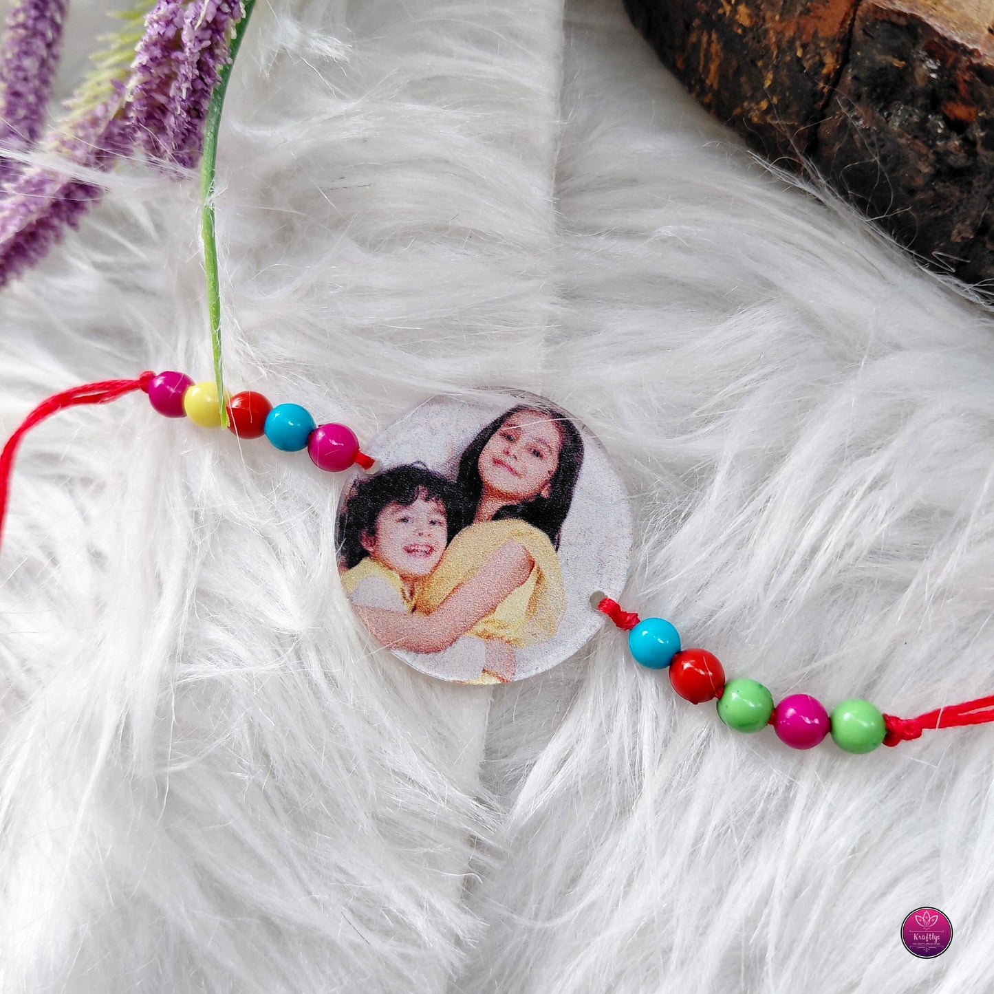 Personalized Acrylic Photo Rakhi Colorful Beads- Custom Picture Rakhi