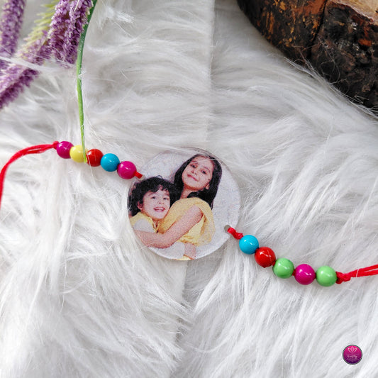 Personalized Acrylic Photo Rakhi Colorful Beads- Custom Picture Rakhi