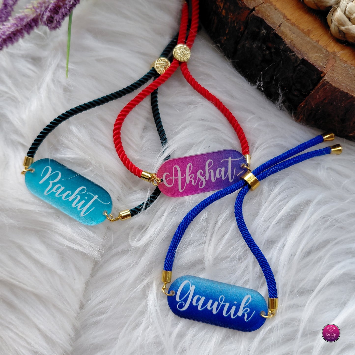 Personalized Acrylic Name Rakhi Premium Bracelet- Custom Name Brother Rakhi
